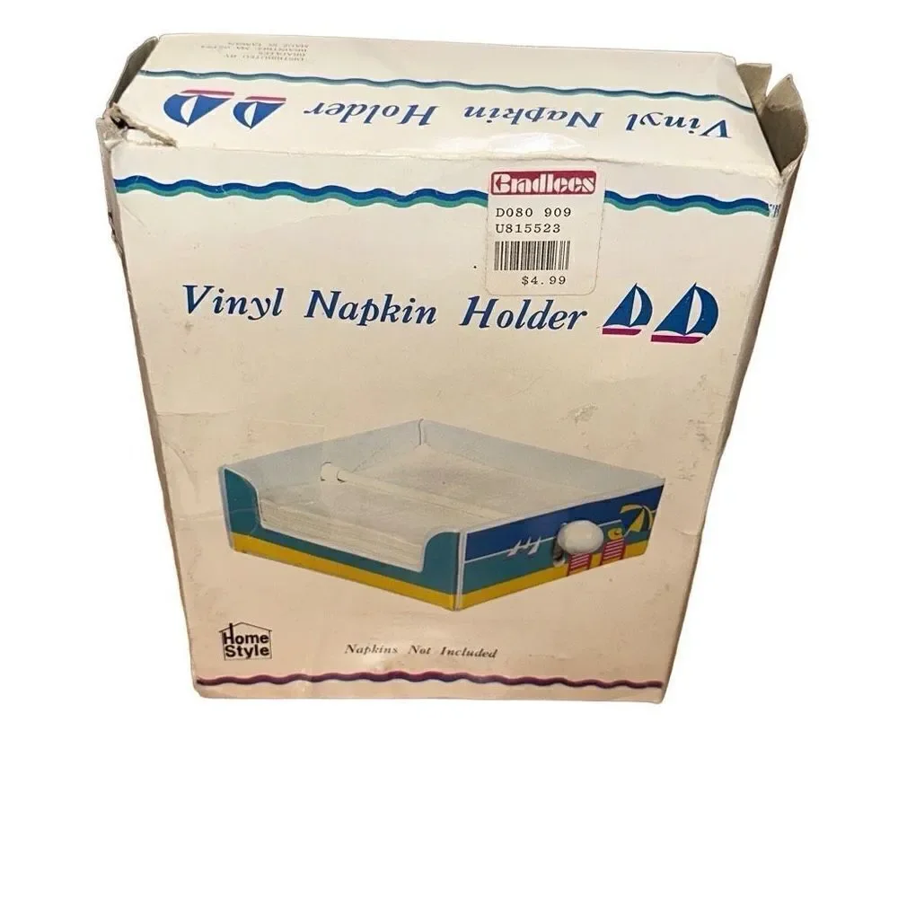 Vintage Vinyl Napkin Holder Beach Sailing Vacation Rare Bradlees